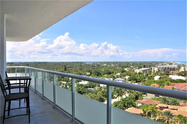 a view of a city from a balcony