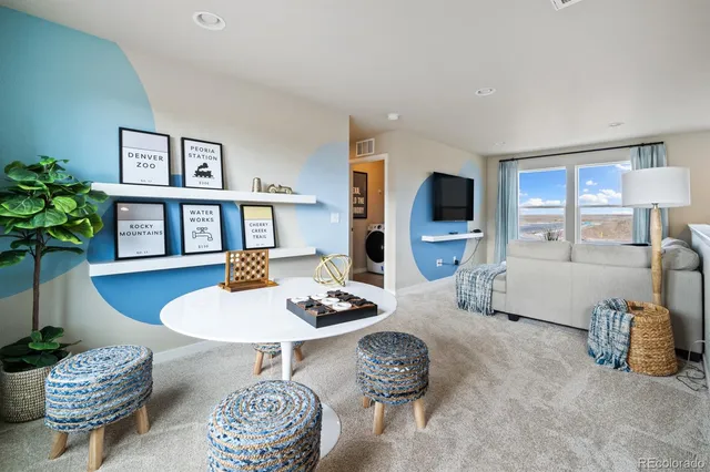 a living room with furniture window and a flat screen tv
