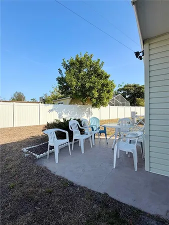 a view of a chairs and table in patio