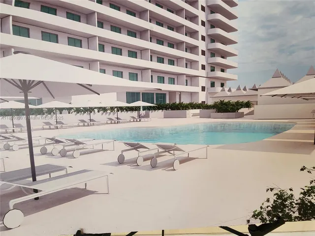 a front view of a building with lake view