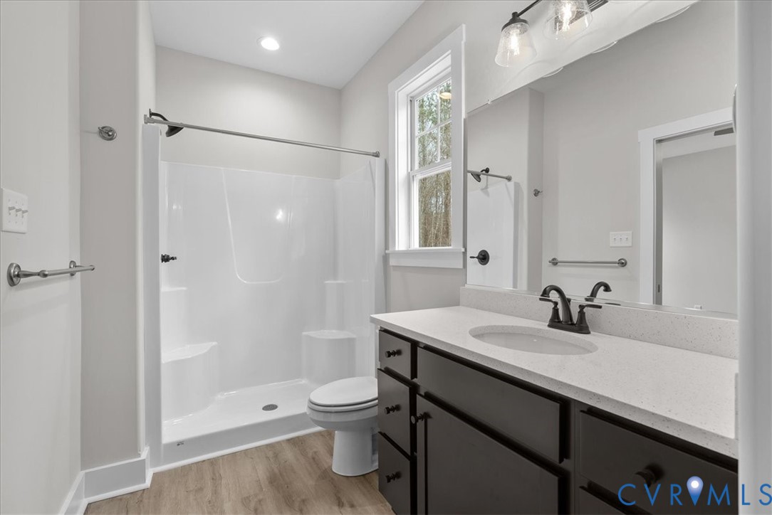 447 Raleigh Avenue South Hill, VA 23970 - Photo 22 of 31 a bathroom with a sink toilet a mirror and shower