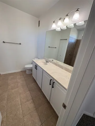 a bathroom with a sink a toilet and a mirror