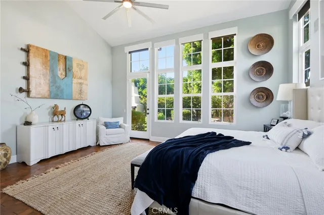 a bedroom with a bed and a walk in closet