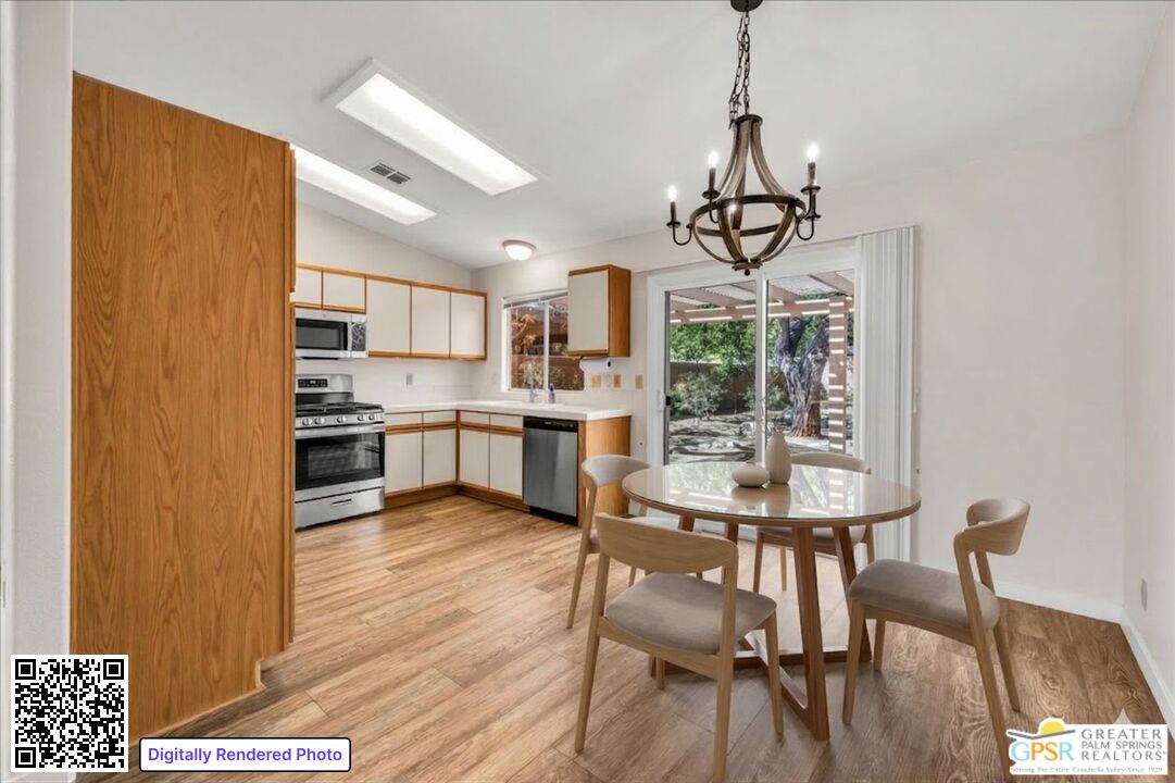 68130 Hermosillo Road Cathedral City, CA 92234 - Photo 3 of 49 a view of a dining room with furniture window and wooden floor