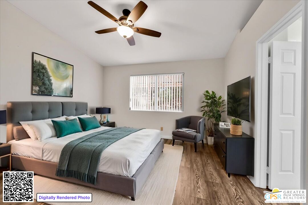 68130 Hermosillo Road Cathedral City, CA 92234 - Photo 4 of 49 a bedroom with a bed and a chandelier