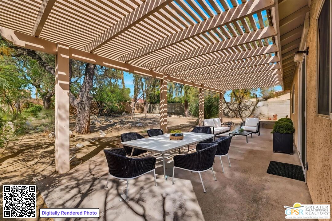 68130 Hermosillo Road Cathedral City, CA 92234 - Photo 5 of 49 a outdoor dining space with furniture and garden view