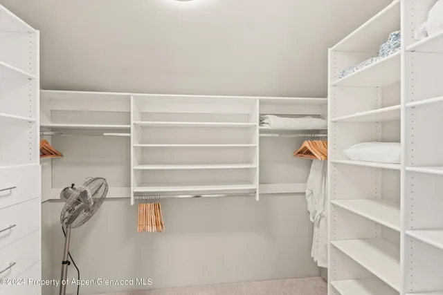 a view of walk in closet with empty racks