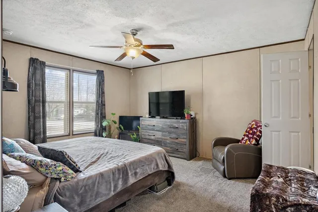 a bedroom with a bed and a couch