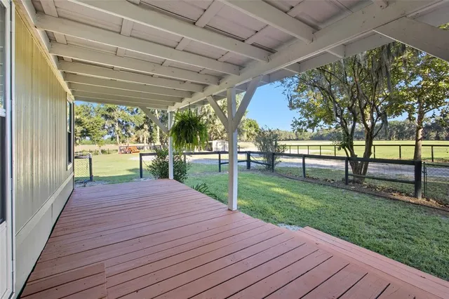 a view of a park with large trees