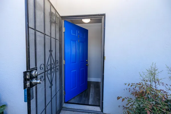 a view of a wooden door