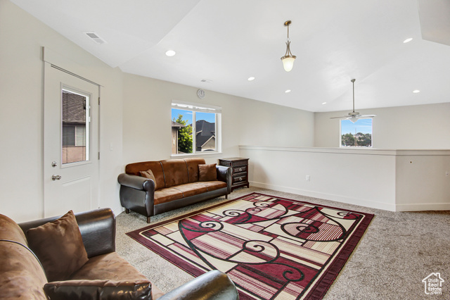 4 Hanauer Place Murray, UT 84107 - Photo 18 of 24 Carpeted living room with recessed lighting and a ceiling fan