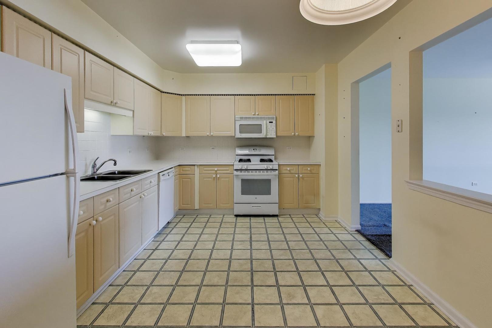 650 South River Road, Unit 812 Des Plaines, IL 60016 - Photo 10 of 25 a kitchen with a stove cabinets and a refrigerator
