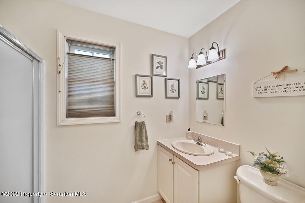 47 Wildernest Road Moscow, PA 18444 - Photo 21 of 40 a bathroom with a sink a toilet and mirror