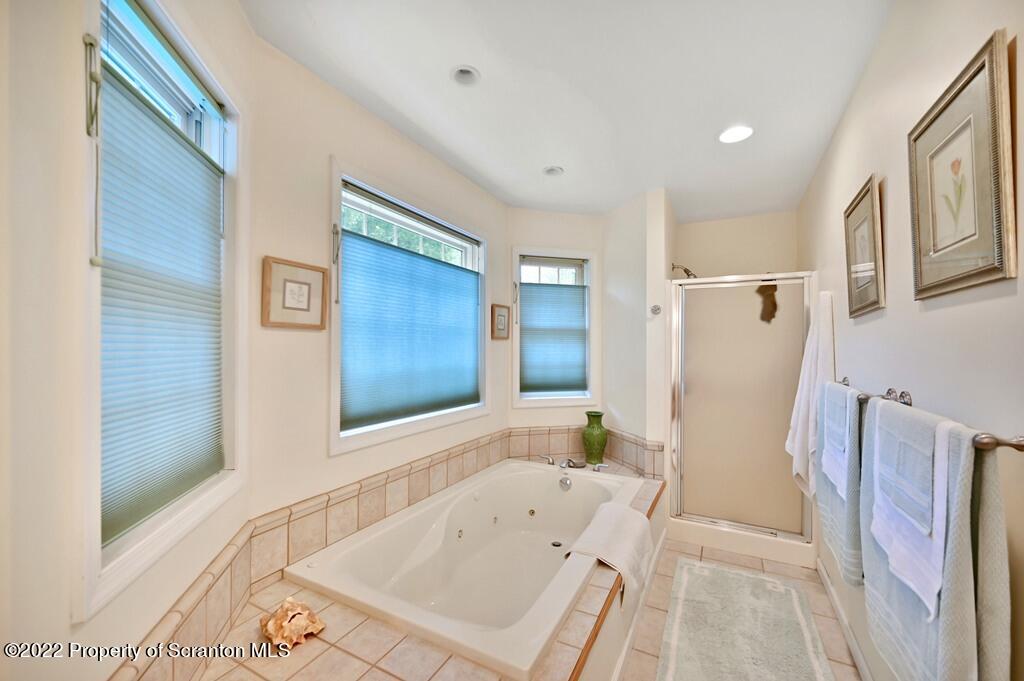 47 Wildernest Road Moscow, PA 18444 - Photo 37 of 40 a bathroom with a tub a sink and a large mirror