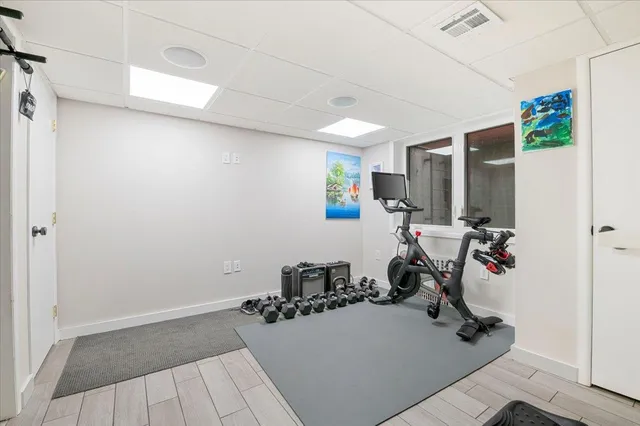 a view of a room with gym equipment