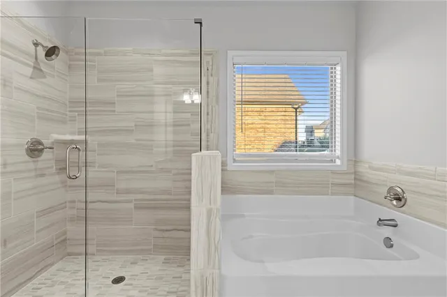 a bathroom with a bathtub