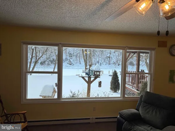 a living room with a bed furniture and a window