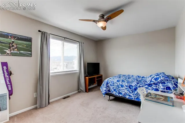 a bedroom with bed and window