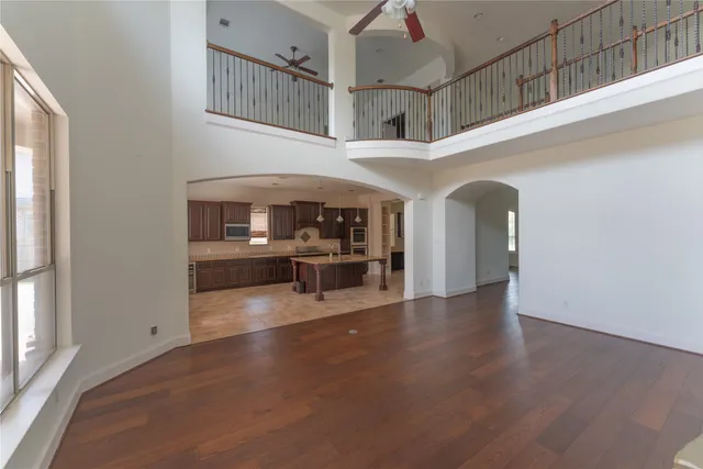 a view of an entryway with a kitchen