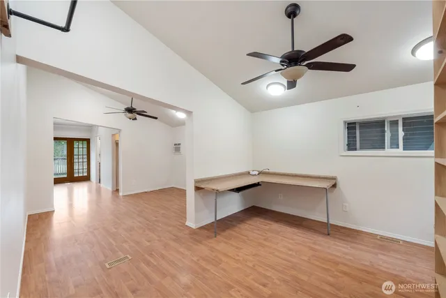 a view of a lake with a mountain in the background