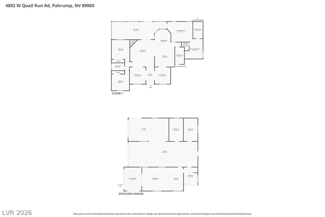 4892 Quail Run Road Pahrump, NV 89060 - Photo 90 of 90 Explore the comprehensive layout of this residence and its detached garage with this detailed floor plan.