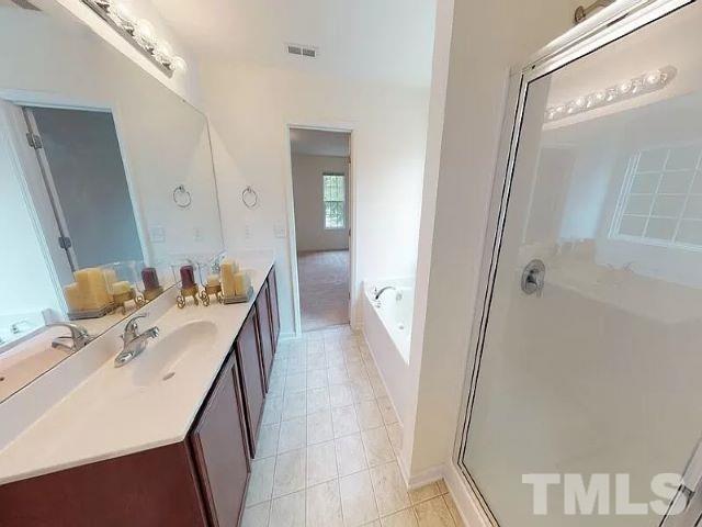 2800 Smooth Stone Trail Raleigh, NC 27610 - Photo 10 of 16 a bathroom with a sink a mirror and a shower