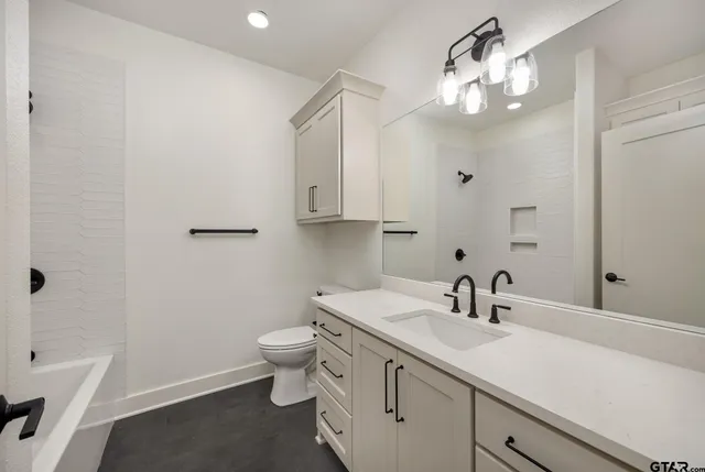 a bathroom with a bathtub