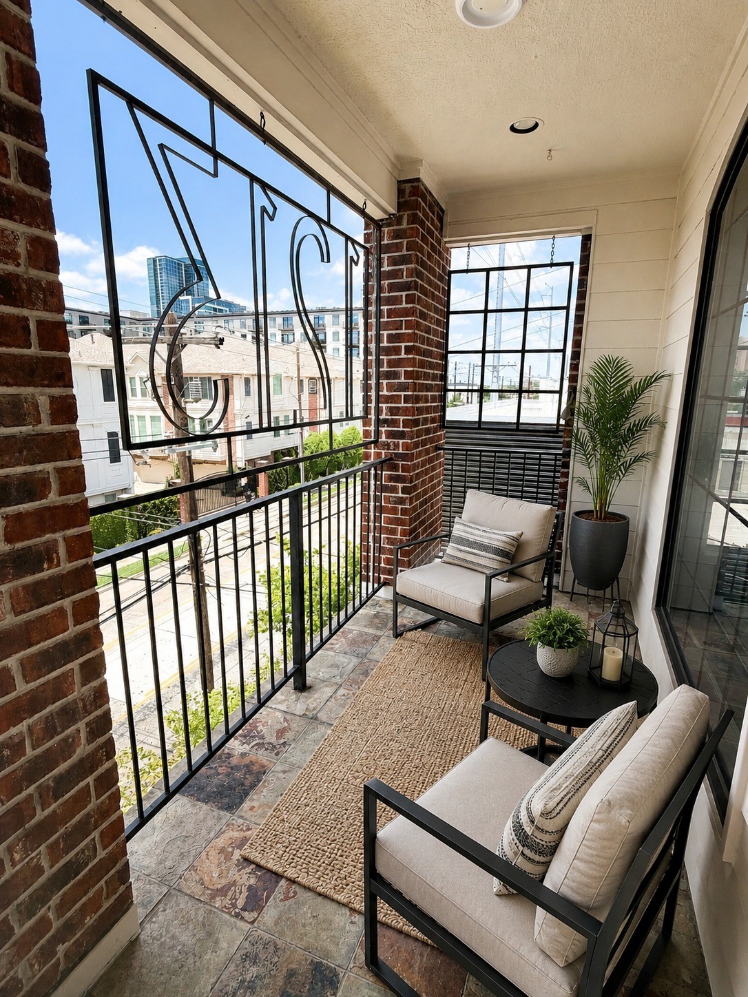 1213 Dunlavy Street Houston, TX 77019 - Photo 22 of 27 a living room with furniture and a floor to ceiling window