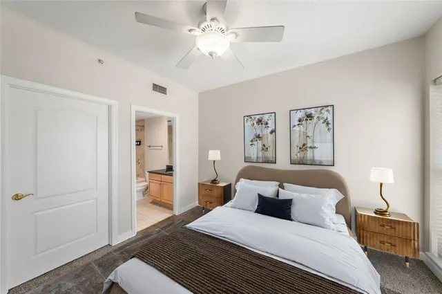 an empty room with a bathroom