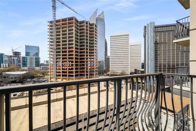 a view of balcony with a large window