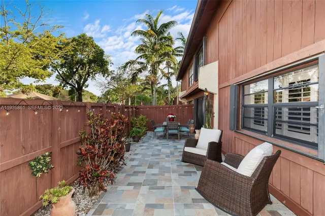 a view of an outdoor space with seating area