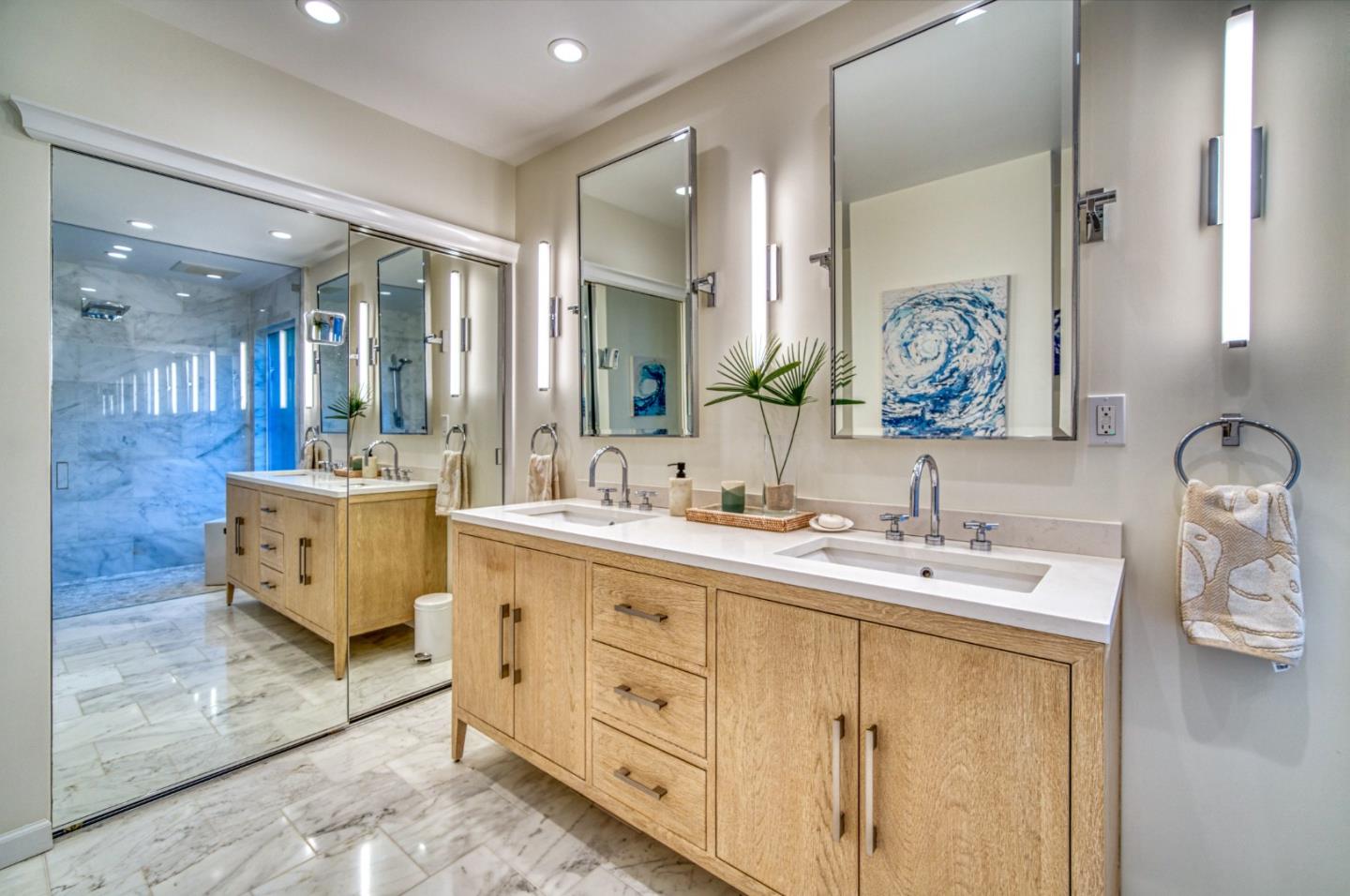 388 Greenbrier Road Half Moon Bay, CA 94019 - Photo 24 of 46 a bathroom with double vanity sinks double vanity and a mirror