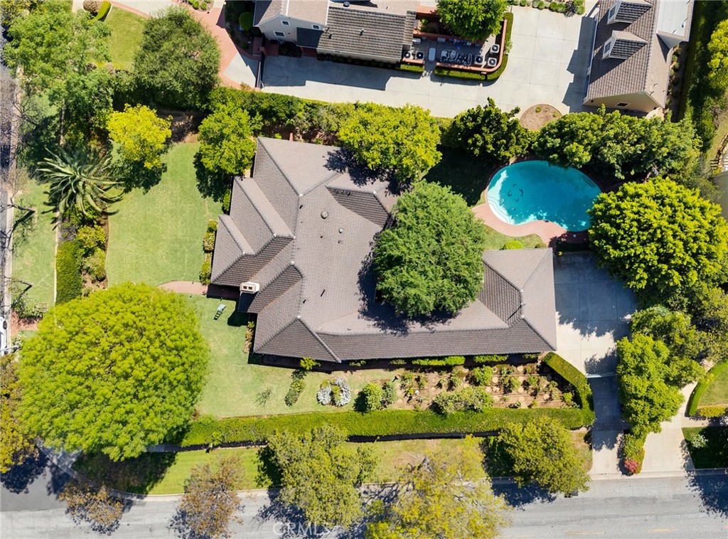 705 Chaucer Road San Marino, CA 91108 - Photo 34 of 35 an aerial view of a house with a yard and garden