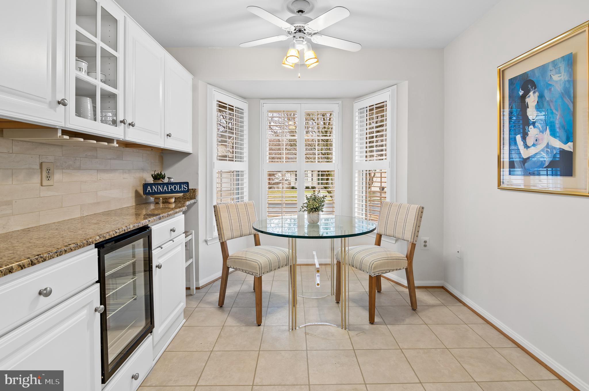 Beautiful bow window with plantation shutters