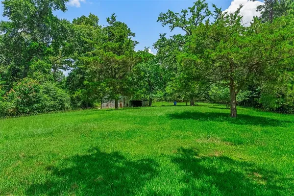 a view of green field with trees in the background