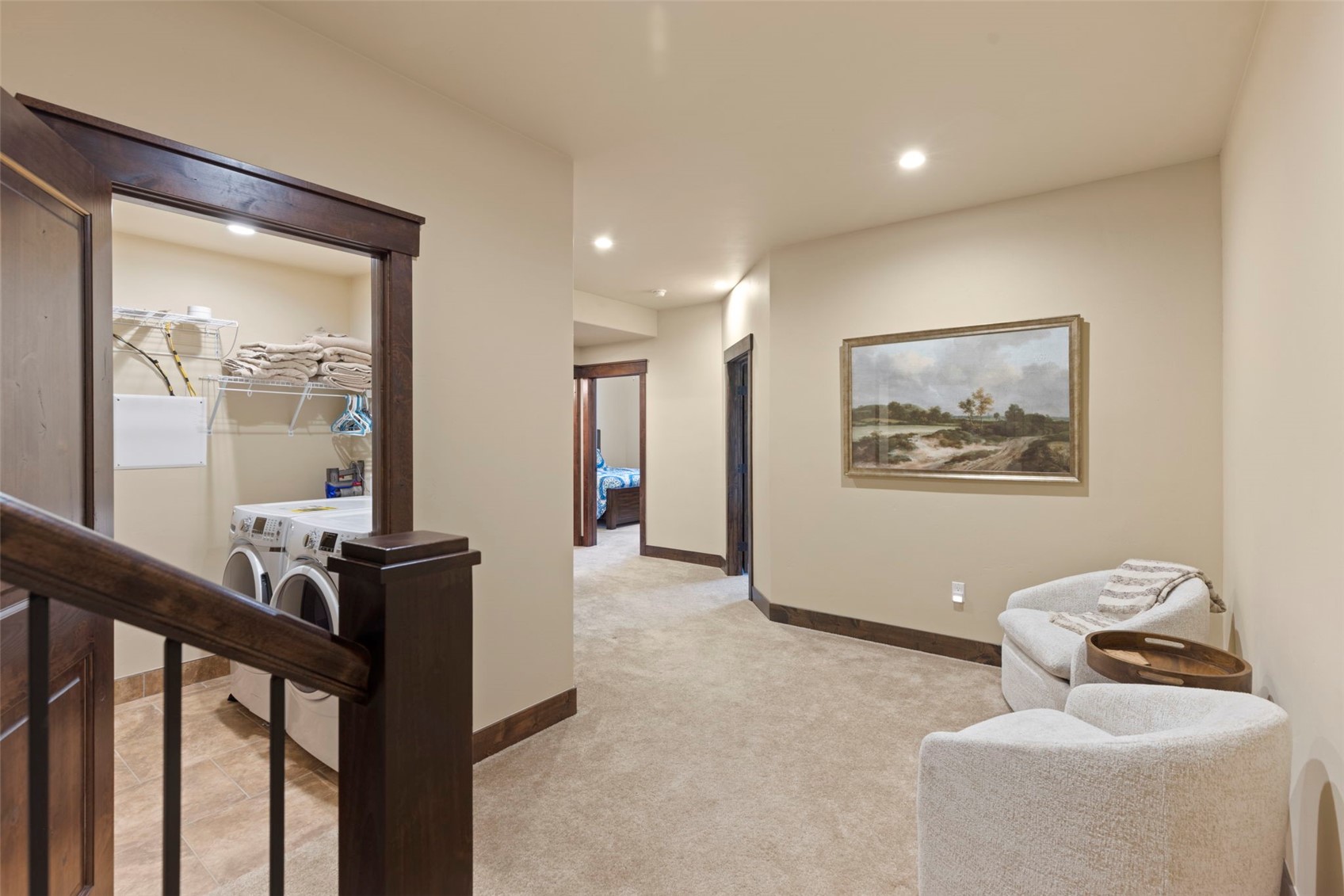799 Independence Road, Unit 799 Keystone, CO 80435 - Photo 31 of 44 Corridor featuring light carpet, recessed lighting, and washing machine and clothes dryer