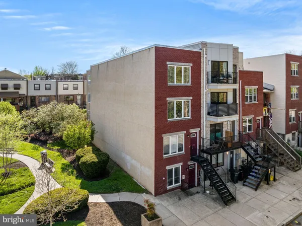 a front view of a multi story building