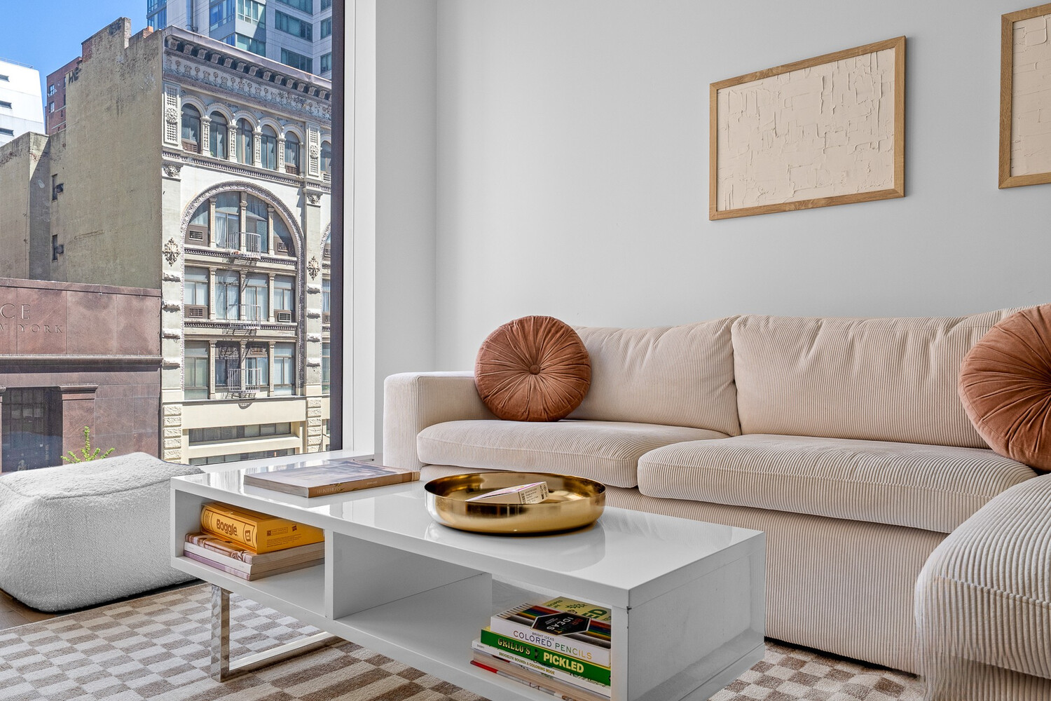 a living room with furniture and a window