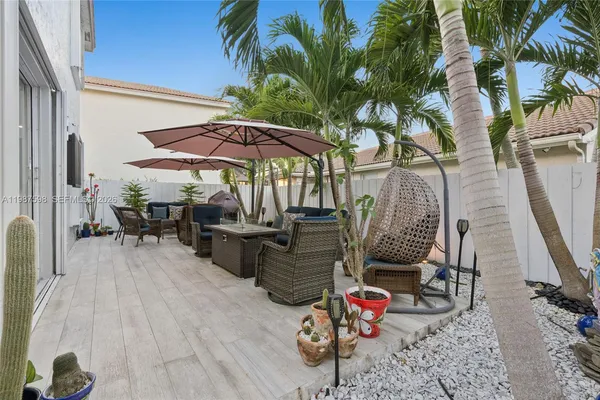 a view of outdoor space with seating area
