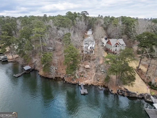 a view of a lake in middle of forest
