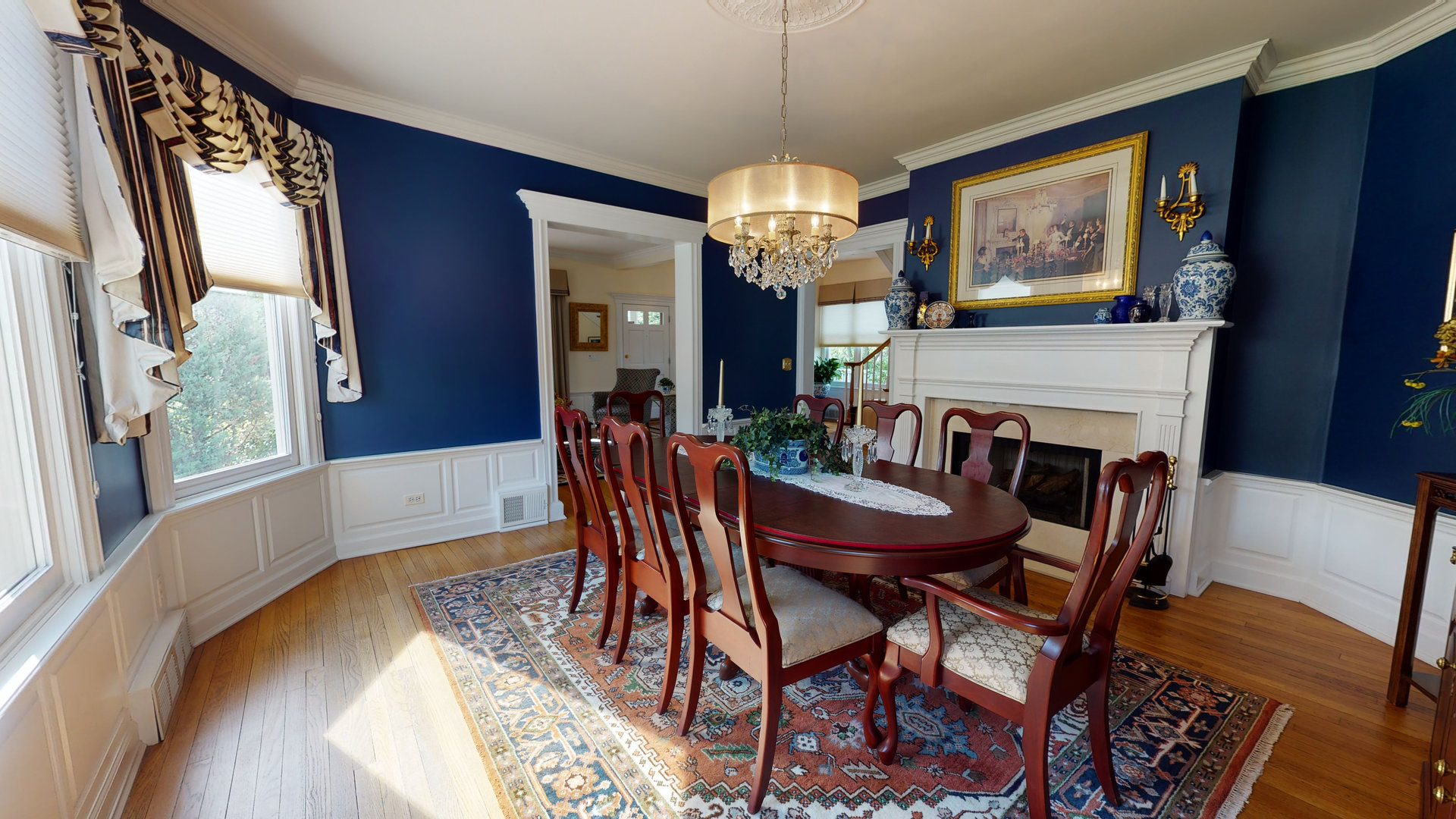 349 Downing Road Riverside, IL 60546 - Photo 10 of 47 a view of a dining room with furniture a chandelier and wooden floor