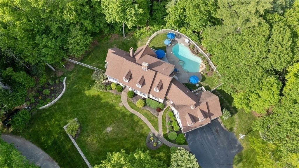 9 Perley Lane Boxford, MA 01921 - Photo 3 of 41 an aerial view of a house with garden space and trees all around