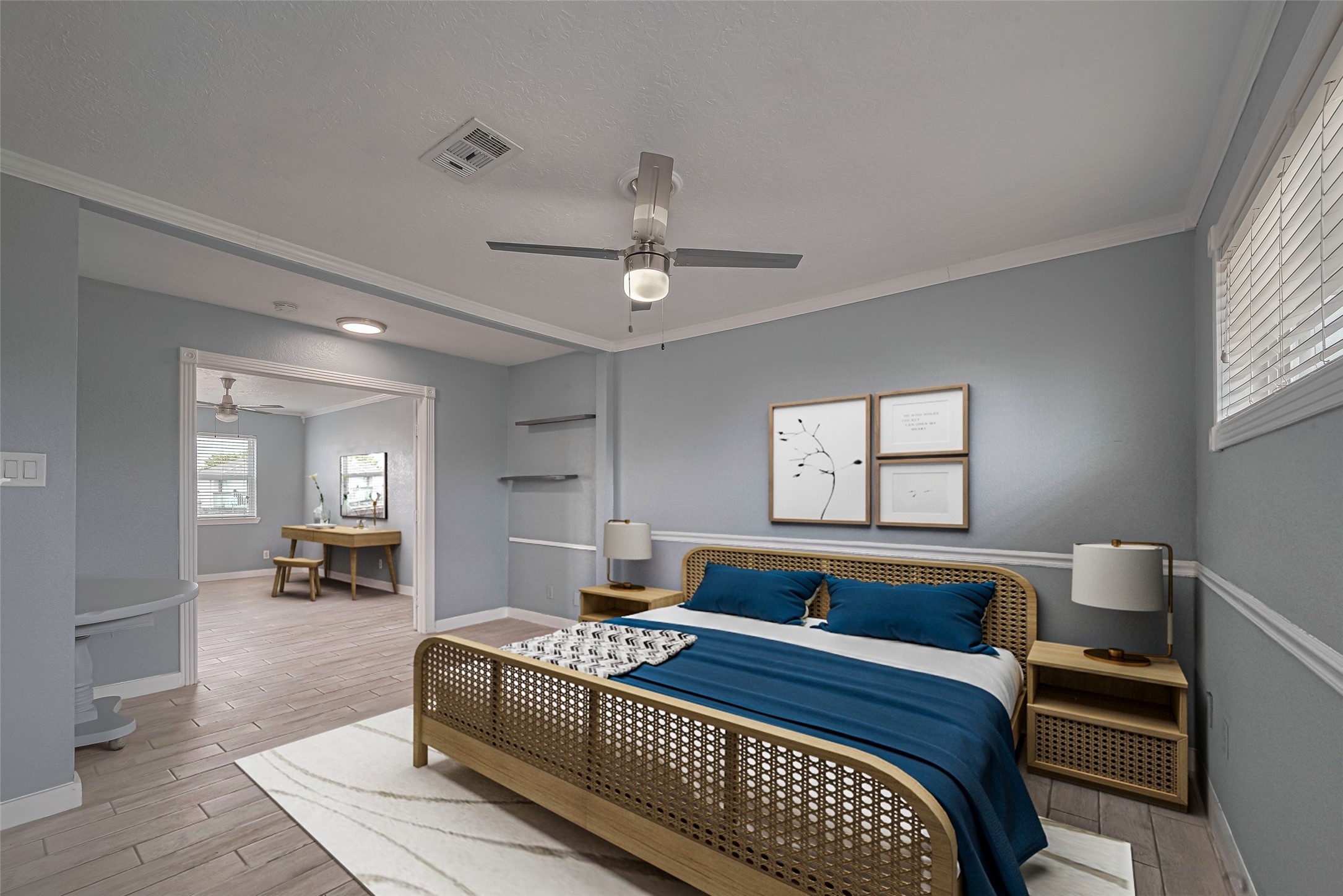 228 Barracuda Street Bayou Vista, TX 77563 - Photo 11 of 44 a bedroom with a large bed a chandelier and window