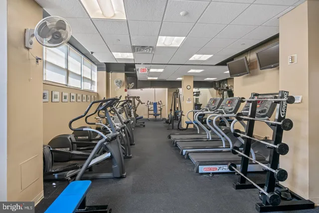 a view of a room with gym equipment