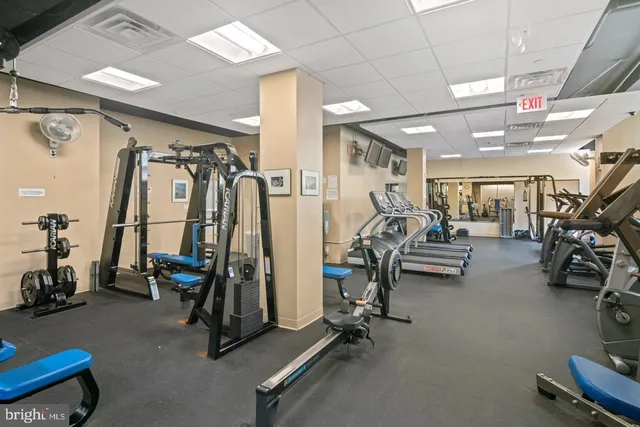 a view of a room with gym equipment