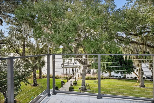a view of a park and trees