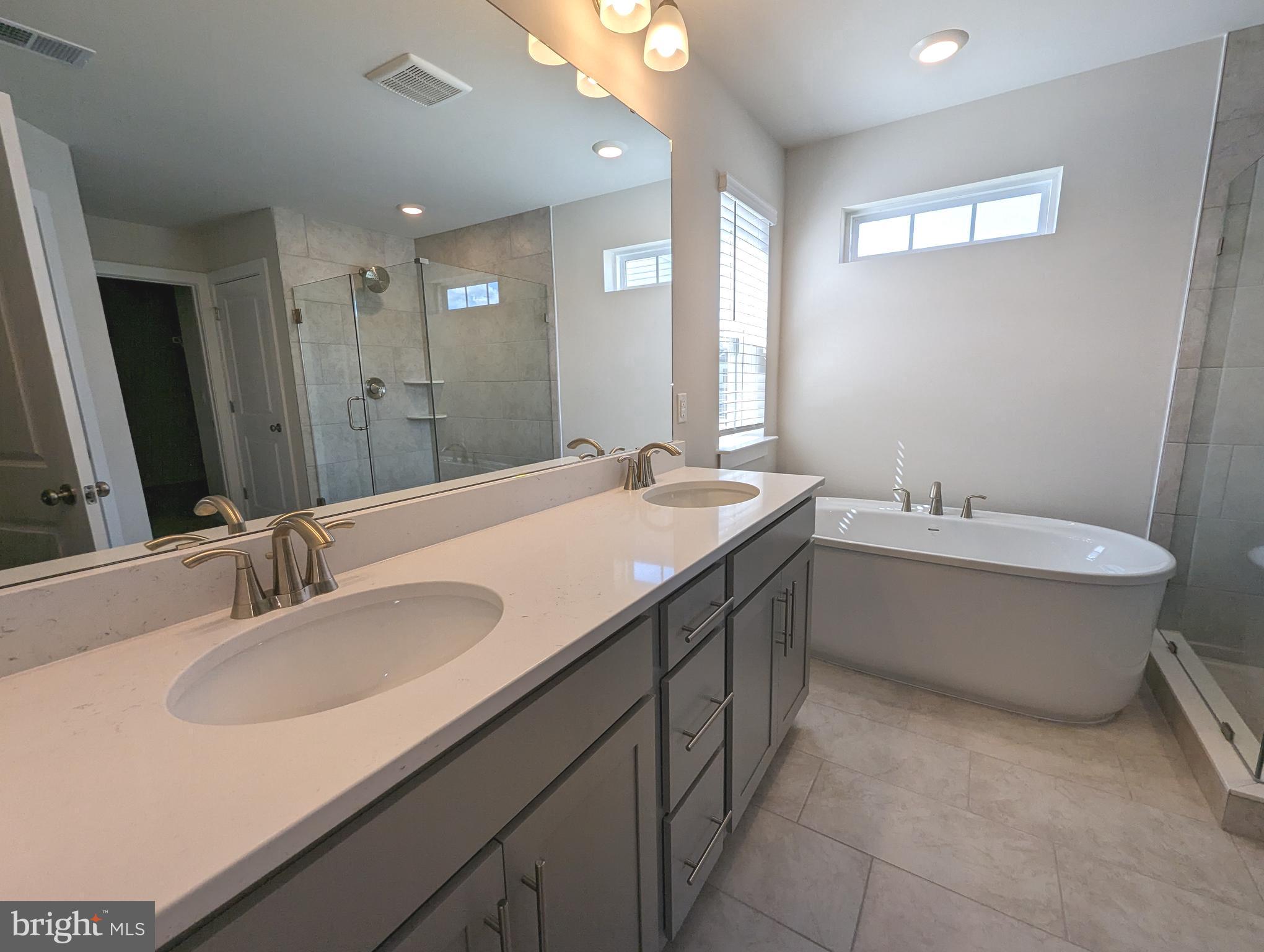 14972 Walter Robinson Lane Haymarket, VA 20169 - Photo 23 of 30 a bathroom with a double vanity sink tub and a mirror