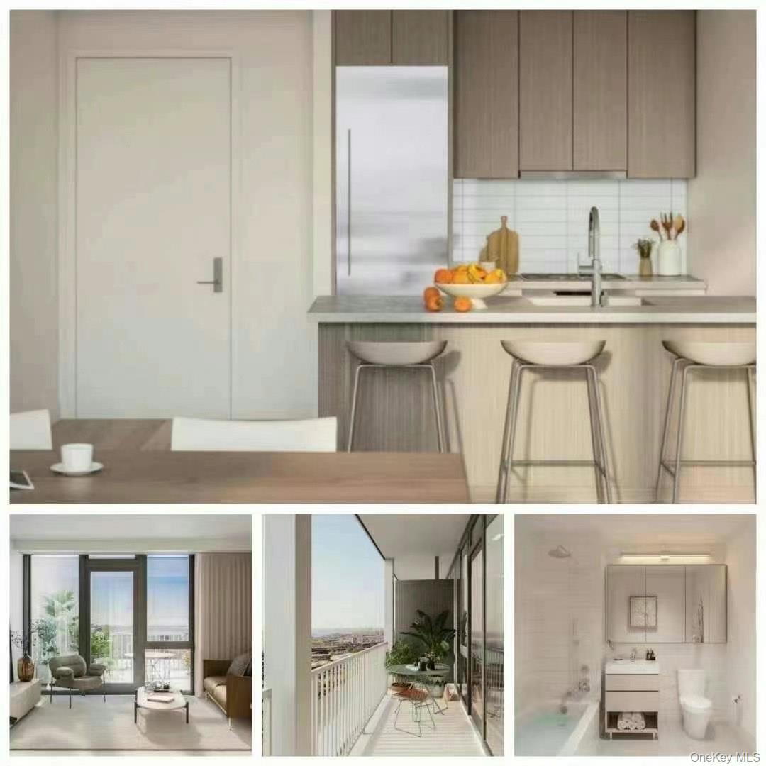 131-02 40th Road, Unit 17I Queens, NY 11354 - Photo 4 of 8 a kitchen with stainless steel appliances kitchen island granite countertop a sink and cabinets