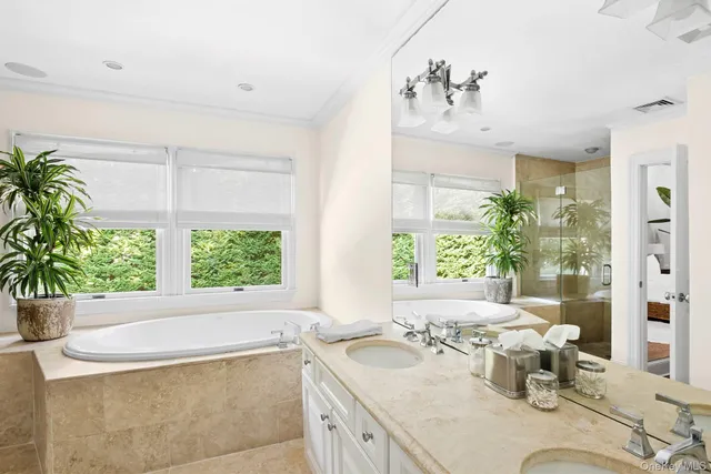 a bathroom with a granite countertop sink and a large mirror