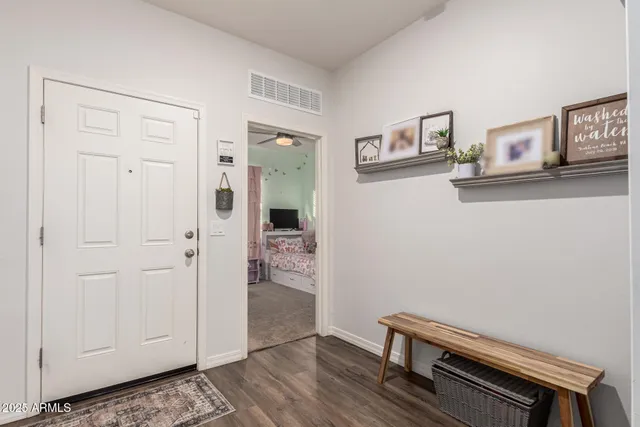 a view of space with wooden floor